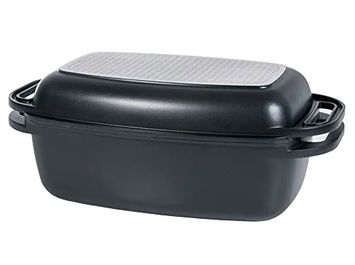 AMBITION Bräter Magnat 2 in 1 Deckel als Bratpfanne oder Grill 32 x 21 cm 5,6 L für Backofen und Herd Schmortopf Schmorbräter Aluminium Induktion Spülmaschine