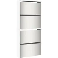 vidaXL Schuhschrank mit Spiegel und 4 Fächern - Moderner Schuhschrank in Hochglanz-Weiß mit 4 Kippfächern für ca. 12-16 Paar Schuhe. Ideal für Eingangsbereich und bietet einfachen Zugriff auf deine Schuhe.