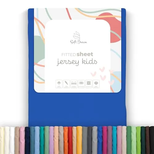 Soft Dream Spannbettlaken 90x160 cm - Premium Qualität - 100% gekämmte Baumwolle Jersey -Spannbetttuch für Kinderbett Juniorbett - OekoTex Zertifiziert - Made in EU - Kornblume