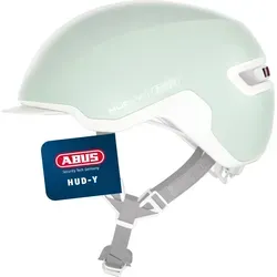 ABUS Urban Helm HUD-Y - Cooler Fahrradhelm mit LED-Rücklicht - Fahrradhelm für Damen und Herren mit aufladbarem LED-Rücklicht in Pure Mint. Robuster In-Mold-Kopfschutz und praktischer Fidlock-Magnetverschluss für schnellen Sitz.