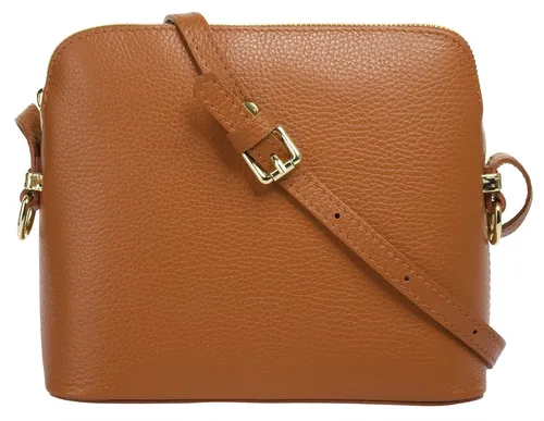 Cluty Umhängetasche Damen 021219 cognac - Elegante Damen Umhängetasche aus 100% Rindleder, ideal für jeden Anlass. Mit verstellbarem Schultergurt und goldenen Details ist sie der perfekte Eyecatcher für legere und glamouröse Outfits.