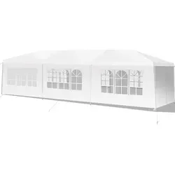 COSTWAY 3x9m Gartenpavillon Partyzelt mit 8 Seitenwände Bierzelt UV-Schutz, Gartenzelt Pavillon Faltpavillon Weiß - Weiß