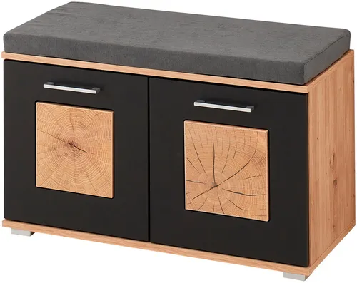 FUN Schuhbank mit Sitzfläche in Schwarz - Drohnen - Komfortable Sitzbank in modernem Design mit Stauraum für Schuhe, ideal für Flur und Eingangsbereich. Maße: 84 x 53 x 38 cm (B/H/T).