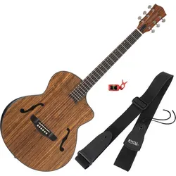 Classic Cantabile SHG-2WN LaBelle Westerngitarre Set - Westerngitarre mit seitlichem Schallloch und Armrest für verbesserten Komfort, inklusive Clip-Stimmgerät und Gitarrengurt - perfekt für Einsteiger und Fortgeschrittene.