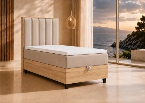 Trinity K-1 Einzelbett 80x200 Beige – Boxspringbett mit integriertem Bettkasten