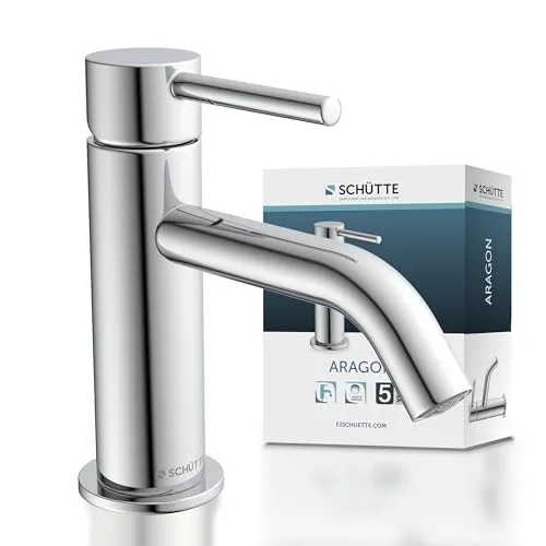 SCHÜTTE Kaltwasserhahn ARAGON 37955 - Touch-On-Wasserhahn für Badezimmerwaschbecken, edles Chromdesign und perfekt für kleine Waschbecken geeignet. 5 Jahre Herstellergarantie auf hochwertige Materialien.