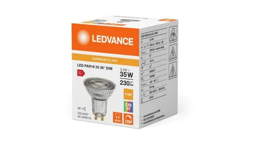 Żarówka LED PAR16 GU10 3.4W = 35W 230lm 2700K Ciepła Biała 36 ŚCIEMNIALNA LEDVAN