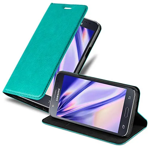 Cadorabo Hülle kompatibel mit Samsung Galaxy J5 2015 aus Premium Kunst Leder Flip Klappbare Stoßfeste Magnetische [Standfunktion] [Kartenfächern] Cover Hülle für Galaxy J5 2015 Tasche in Türkis