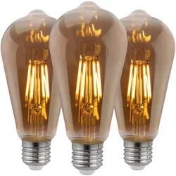 LUMILED 3x E27 LED Lampen ST64 Vintage Edison Glühbirne Spiral 6W Ersetzt 50W 420lm Leuchtmittel 2200K Warmweiß Retro Filament Smokey Glas Deko S...