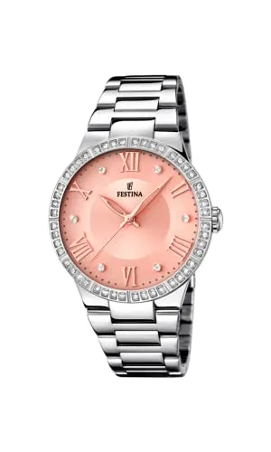 Festina Damen Analog Quarz Uhr F16719/3 - Elegante Armbanduhr mit funkelndem Randdetail und hochwertigem Edelstahlarmband, perfekt für stilbewusste Frauen.