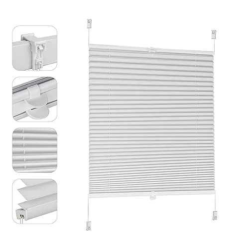 Produktbild Sekey Plissee ohne Bohren Verdunkelung, Fenster Plissee Klemmfix Jalousie 40 cm breit, Verspannt Blickdicht Sonnenschutz Fensterollo, 40x150cm, Weiß