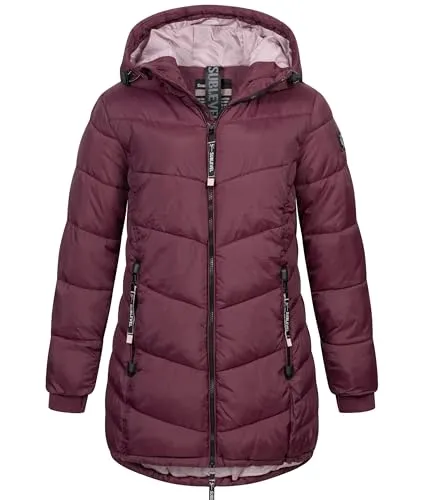 Sublevel Damen Mantel D51160X44472C9 Lambrusco Red - L - Langer Damenmantel in Lambrusco Rot mit verstellbarer Kapuze. Hochwertige Isolierung sorgt für Wärme, während praktische Taschen und modernes Design vielseitige Tragemöglichkeiten bieten.