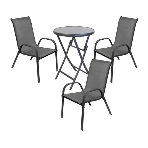 Elegantes 4-teiliges Bistro-Set für Garten, Balkon & Terrasse - Gartenmöbel-Set mit stilvollem Design, bestehend aus einem runden Bistrotisch und bequemen Stapelsesseln. Wetterbeständig und platzsparend – ideal für entspannte Stunden im Freien.