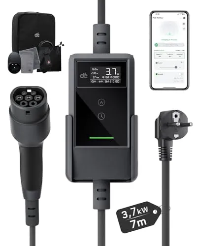 dé Typ 2 Ladekabel Schuko 3,7 kW – 7m, 6–16 A, 1-phasig mit LCD-Display