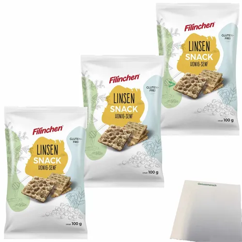 Filinchen Erbsen-Snack Honig Senf Cracker 3er Pack 3x100g Packung usy Block