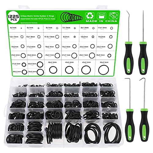 Knpwer 1225 Stück O-Ringe Set - O-Ringe Sortiment mit 32 Größen aus Nitrilkautschuk, ideal für Öl- und Wasseranwendungen, inklusive 4-teiligem Haken-Set für einfache Handhabung und Aufbewahrung.
