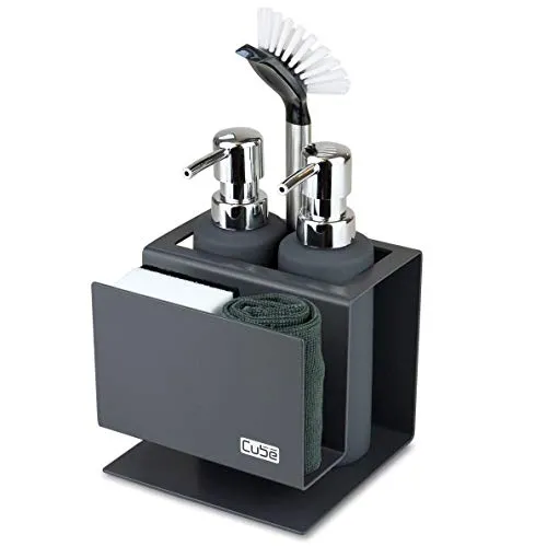 Cube Spülbecken Organizer Set Made in Germany - Utensilientöpfe – Preisgekröntes, kompaktes Design mit Seifenspender und Spülbürste für eine stilvolle und praktische Kücheneinrichtung.