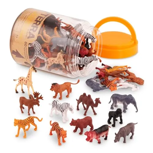 Terra 60-teiliges Tierfiguren Set – Wildtiere Spielzeug für Kinder - Tierfiguren für Kinder: 60 Teile mit 12 verschiedenen Wildtieren, ideal zum Spielen und Lernen – perfektes Geschenk für kleine Tierfreunde ab 3 Jahren!