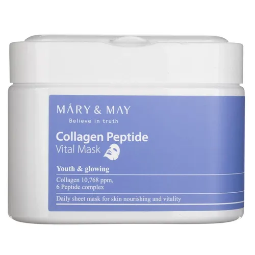 Mary&May Straffende Kollagen-Peptid-Vitalmaske, 30 Stück - Hochwertige Feuchtigkeitsmaske für die Hautpflege. Die Mary&May Vitalmaske bietet intensive Hydration und ein erfrischendes Hautgefühl, ideal für die tägliche Pflege.
