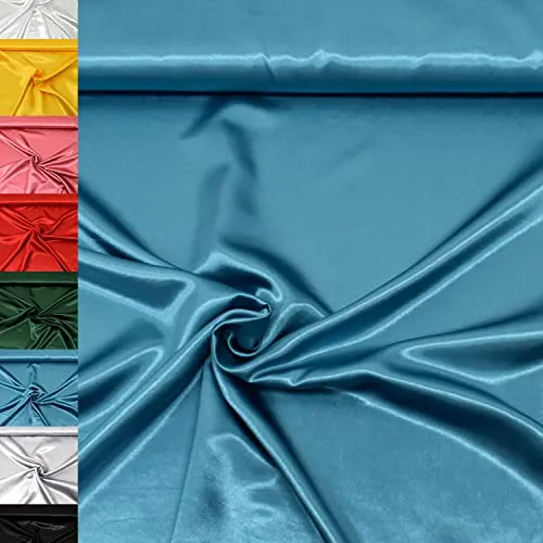 MAGAM-Stoffe 1m Estelle Satin Stoff uni ideal für Kleidung und Deko Meterware (14. Hell Petrol)