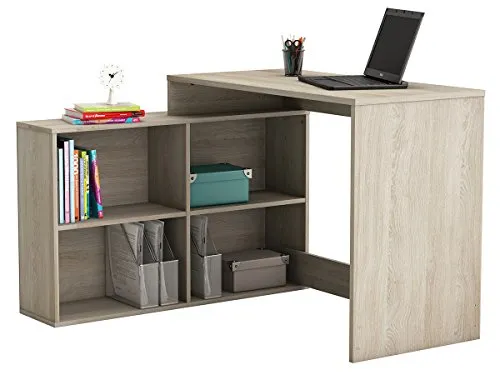 möbelando Eckschreibtisch Dewirovo I - Vielseitiger Bürotisch in Sonoma/Eiche - Schreibtisch mit großzügiger Arbeitsfläche und 4 Ablageflächen, ideal für Home Office und kreative Arbeitsumgebungen. Flexibel montierbar für individuelle Raumnutzung.