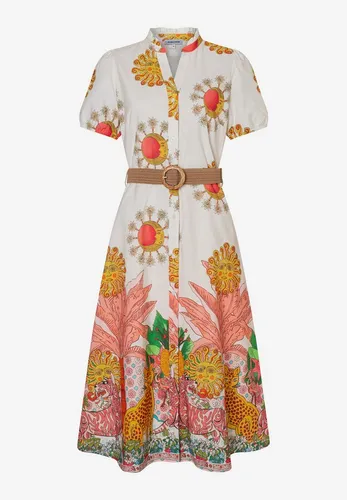 MORE&MORE Sommerkleid - Entdecken Sie das MORE & MORE Sommerkleid: Leichtes Midi-Dress mit lebendigem Allover-Print. Der lockere Schnitt und die durchgehende Knopfleiste sorgen für einen entspannten Look, während der Gürtel die Taille betont. Ideal für sonnige Tage!