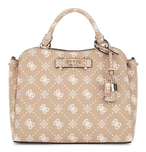 GUESS Silia Girlfriend Satchel Handtasche Tasche Biscotti Logo taupe weiß Neu