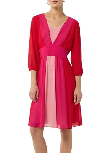 Comma Maxikleid mit Bindegürtel in Rot - Größe 40 - Elegantes kurzes Kleid mit V-Ausschnitt und 3/4-Ärmeln, perfekt für besondere Anlässe. Der verdeckte Reißverschluss und der taillierte Schnitt sorgen für eine feminine Silhouette.