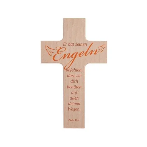 Kreuz Holzkreuz Wandkreuz Er hat seinen Engeln befohlen 15 cm Echtholz