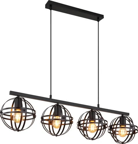 Globo Lighting TAMARA Hängeleuchte Metall schwarz matt, 4x E27 - Hochwertige Hängeleuchte aus schwarzem Metall, individuell höhenverstellbar und ideal für stilvolle Wohnräume. Perfekt für eine moderne Beleuchtung.