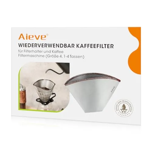 Aieve Kaffee Filter, Dauerfilter Kaffee größe 4, Wiederverwendbarer Edelstahl Kaffeefilter kompatibel mit Philips Filterkaffeemaschine(HD7546/20) für Filterhalter Kaffeemaschine (8-12 Tassen)