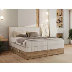 MKS MEBLE Boxspringbett WOOD CLASSIC KING - Elegantes Doppelbett mit 7-Zonen Taschenfederkernmatratzen und praktischem Stauraum für Bettwäsche, ideal für erholsamen Schlaf und modernes Design.