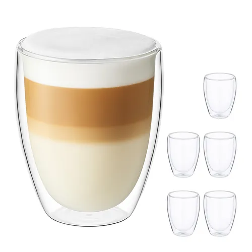 Latte Macchiato Gläser Set - Doppelwandig und stilvoll - Gläser & Glaswaren, 6er Set doppelwandige Latte Macchiato Gläser, ideal für warmen und kalten Genuss, mit 350 ml Kapazität und eleganter Transparenz.