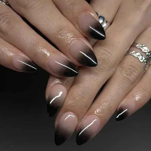 KQueenest 30 Stück French Schwarz Press On Nails Kurz Mandel