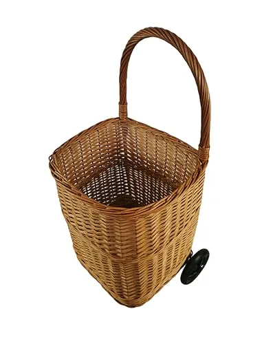 Einkaufswagen aus Weide Gross 46x40x92 cm Transportkorb mit Rollen
