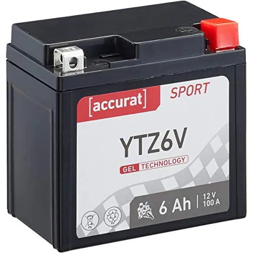 Accurat Motorradbatterie YTZ6V Gel 12V 6Ah Roller Batterie Motorrad Moped YTZ6S YTZ6-S