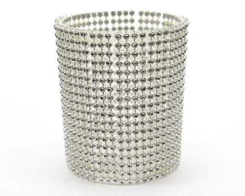 Windlicht Teelichthalter Kerzenhalter Teelicht Windlichthalter Glas Diamanten Steinchen Silber H 6,5 cm
