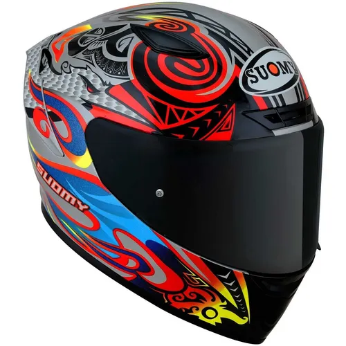 Suomy Track-1 Flying Integralhelm - Rot/Hellgrau/Blau/Gelb - L - Motorradhelm aus TRICARBOCO-Verbundwerkstoff, ideal für Straße und Rennstrecke. Mit herausnehmbarem Hydrocool-Futter und PINLOCK® Visier für besten Komfort und Sicht.