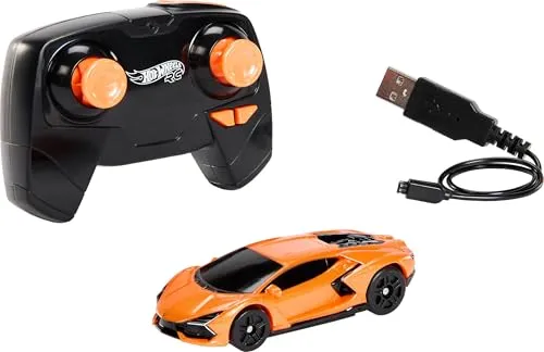 Hot Wheels RC Spielzeugauto, Lamborghini Revuelto mit Fernbedienung im Maßstab 1:64, aufladbar mit USB-Kabel, Rennen und Stunts auf und abseits der Piste mit Turbo-Beschleuniger, HWW55