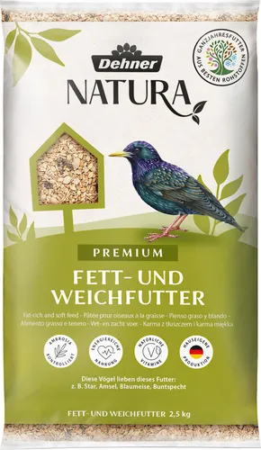 Dehner Natura Premium Wildvogelfutter, Fettfutter / Weichfutter, Ganzjahresfutter artgerecht / kraftspendend, hochwertiges Vogelfutter für Wildvögel, 2.5 kg
