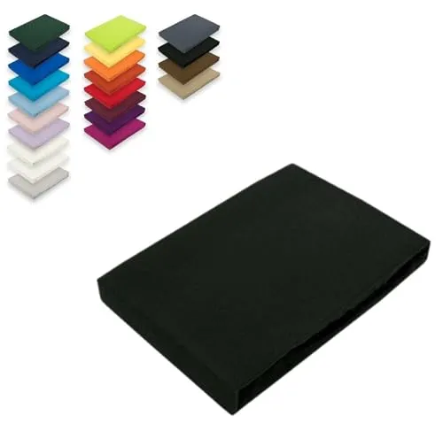 EXKLUSIV HEIMTEXTIL Topper Jersey Spannbettlaken 100% Baumwolle Öko - Tex Zertifiziert, Markenqualität, Steghöhe bis 12 cm, 200x220 cm Schwarz