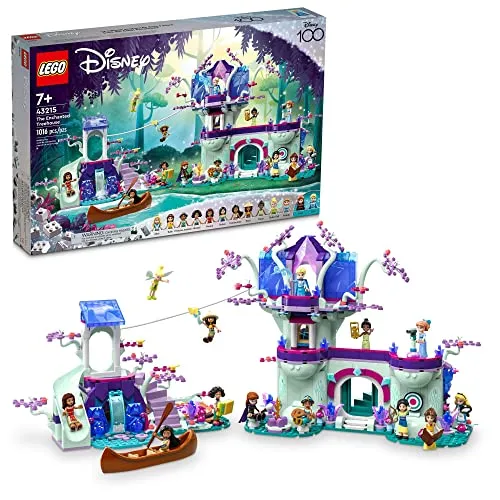 LEGO Disney Das verzauberte Baumhaus baubares 2-stöckiges Baumhaus mit 13 Prinzessin-Minipuppen einschließlich Jasmin, Elsa und Moana, Disney Classic Celebration Geschenk für Prinzessinnen-Fans ab 7