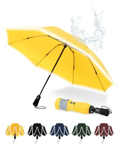 Chakipee Regenschirm Groß Sturmfest Reflektierend für Herren und Damen – Taschenschirm Automatik Auf und Zu Reise Schirm Kompakter Tragbarer, Taschenschirme Schwarz 210T Beschichtung 115 cm Spannweite