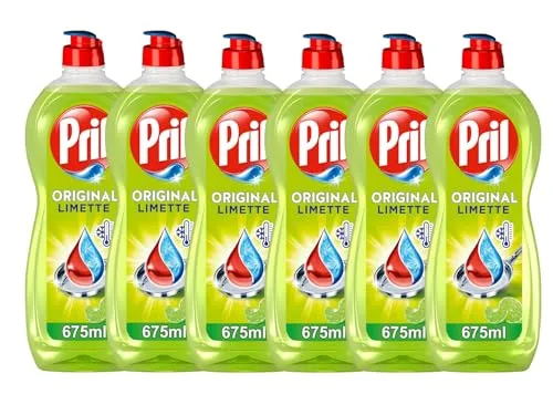 PRIL Original Limette (6x 675 ml), Handgeschirrspülmittel mit höchster Fettlösekraft, für sauberes Geschirr auch in kaltem Wasser, frischer Limettenduft