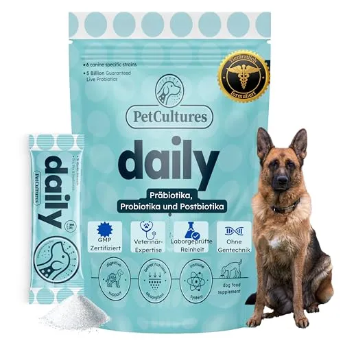 PetCultures Daily Tribiotic Hundesupplement Pulver – 5 Milliarden KBE, Verdauungsenzyme, Proaktive Darmgesundheit (30)