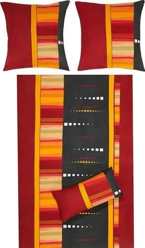 Erwin Müller Bettwäsche Single-Jersey rot-gelb-anthrazit - Bettwäsche-Set im modernen Streifen- und Grafikdesign, aus 100% Baumwolle, bügelfrei und mit praktischem Reißverschluss für einfachen Bezug.