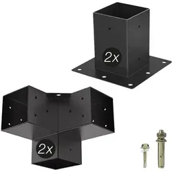 SOTECH Anbau SET 4-tlg – Eckverbinder und Bodenhülsen für stabile Konstruktionen - Stütze – Ideal für Pergolen, Carports und Gartenmöbel. Verzinkte und pulverbeschichtete Materialien bieten höchsten Korrosionsschutz und einfache Montage für langlebige Stabilität.