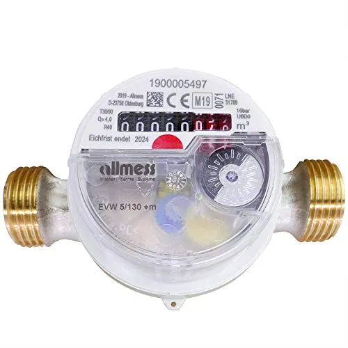Allmess Warmwasserzähler Einstrahl Nenndurchfluss Qn 2,5, Baulänge 130 mm Eichung 2024 gültig bis 2030 Wasserzähler Warm