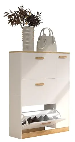 VCM Holz Regal Kipper Schuhregal - Schuhschrank für ca. 21 Paar Schuhe mit 3 Klappen und 1 Drehtür, platzsparend und stilvoll, ideal für Flure und Eingangsbereiche.