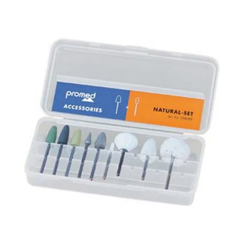 Promed Natural Schleifkörper-Set - Bits für elektrische Nagelfräser, ideal für die komplette Maniküre mit 9 Schleifkörpern zur Nagelpflege und in praktischer Aufbewahrungsbox.
